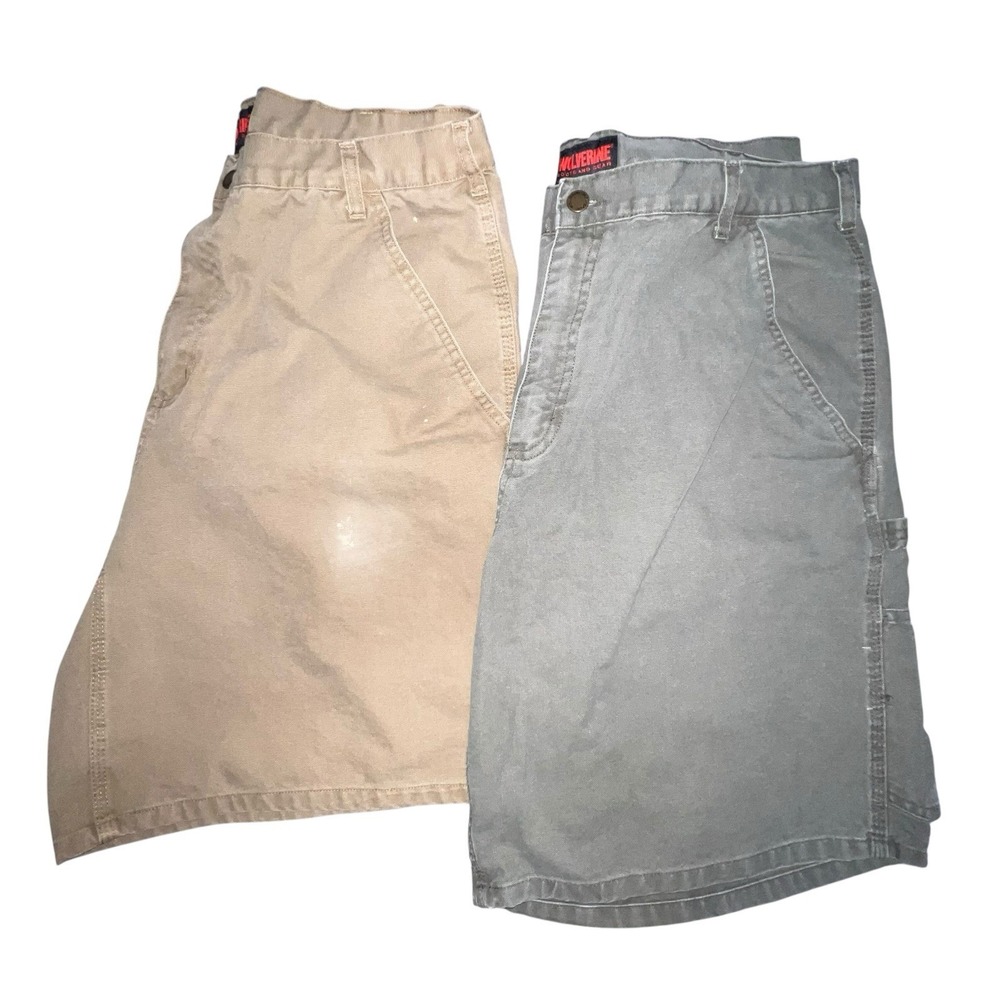 2-Wolverine‎ Cargo Shorts Mens 38 Beige/Gray Carpenter Workwear Utility Outdoor
